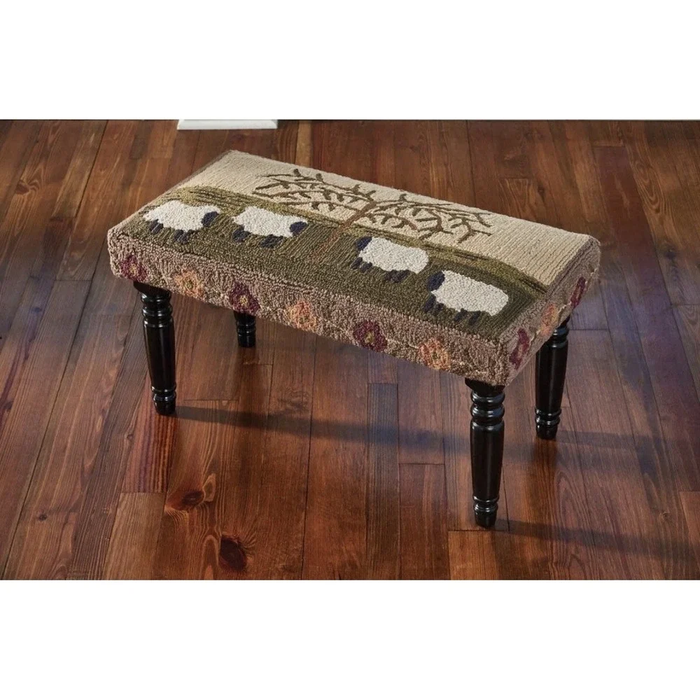 New Primitive Early American Style WILLOW TREE SHEEP HOOKED BENCH STOOL
